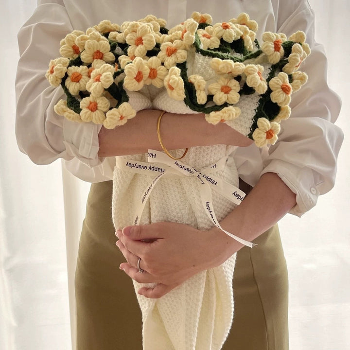 Bouquet Blanket with Crocheted Flowers | Handmade Pink Daisy Keepsake