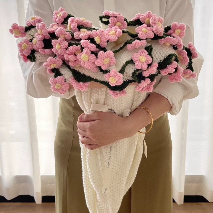 Bouquet Blanket with Crocheted Flowers | Handmade Pink Daisy Keepsake