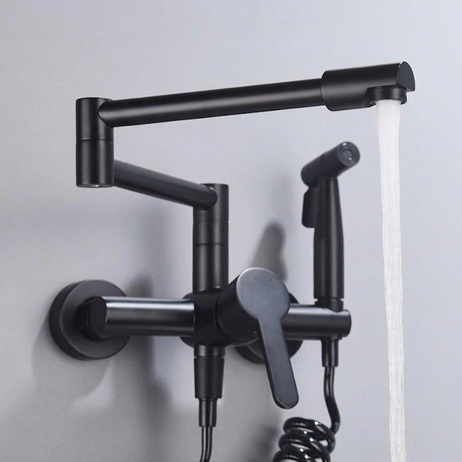Brass Pot Filler Kitchen Tap | Swing Arm & Side Sprayer | Deck Mounted | Polished Finish
