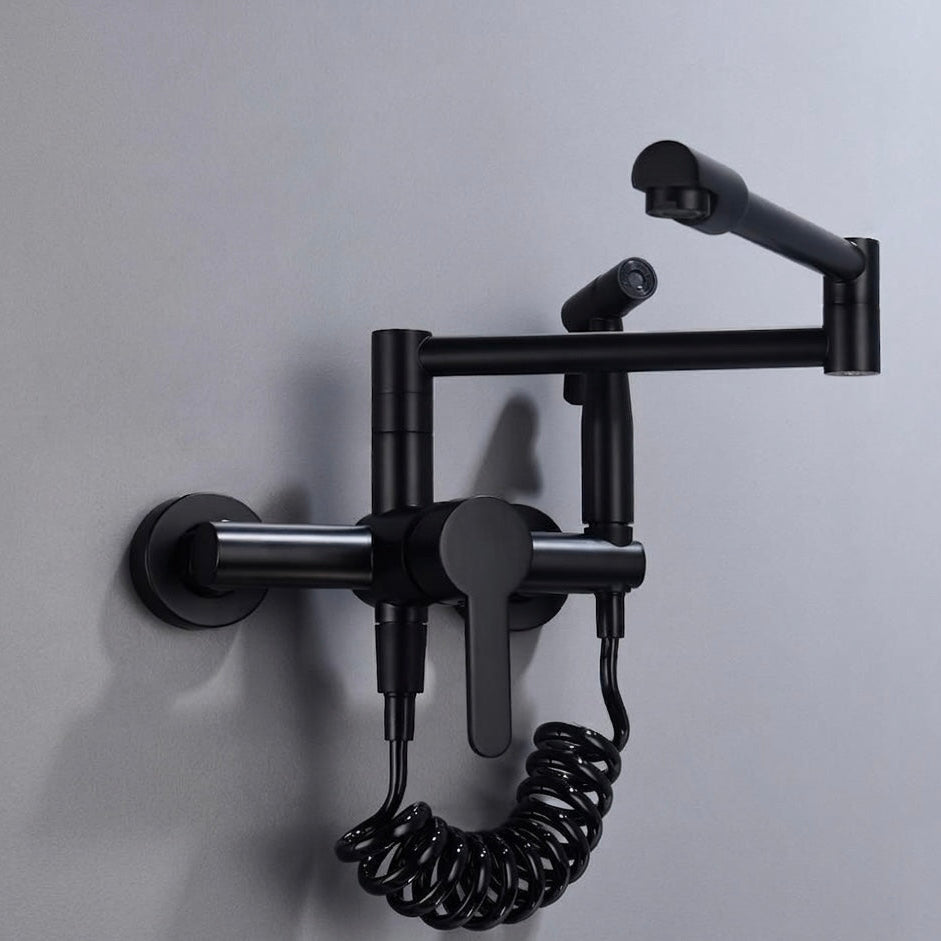 Brass Pot Filler Kitchen Tap | Swing Arm &amp; Side Sprayer | Deck Mounted | Polished Finish