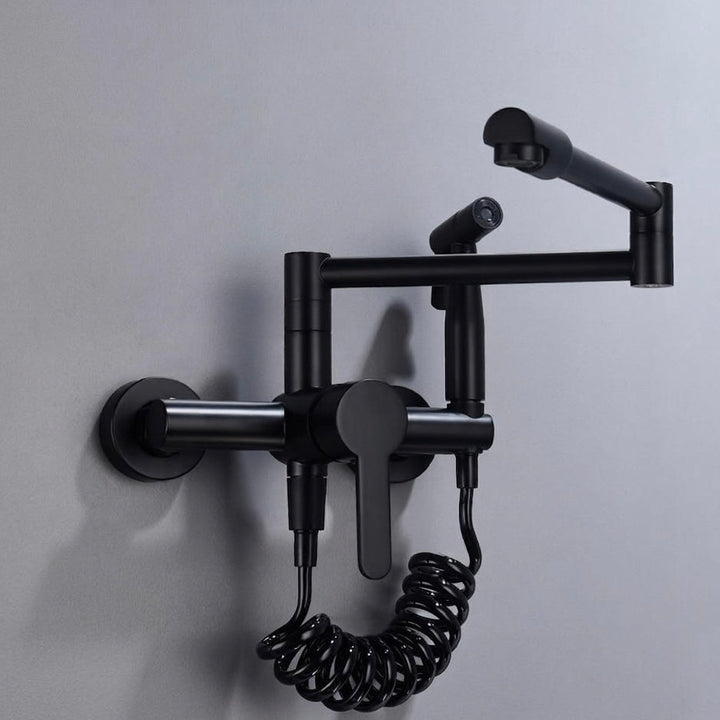 Brass Pot Filler Kitchen Tap | Swing Arm &amp; Side Sprayer | Deck Mounted | Polished Finish