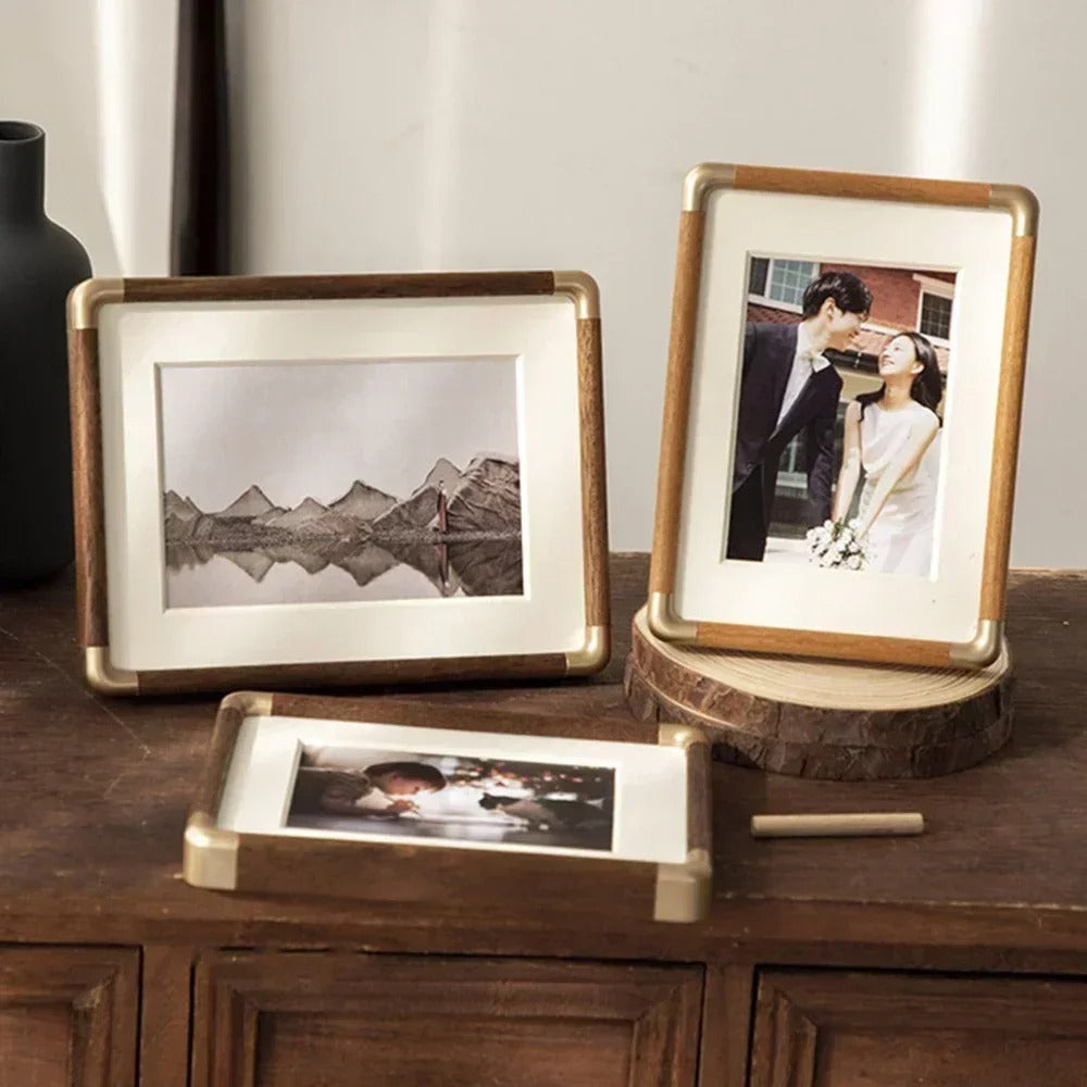 Brooks Tabletop Photo Frame | Vintage Wood & Brass Design 1
