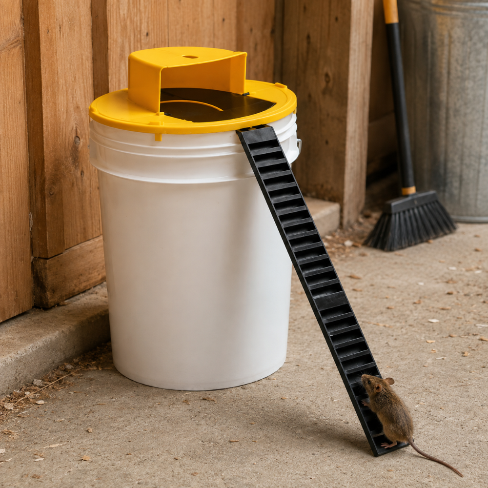 Bucket Mouse Trap Lid 4-Pack | Auto-Reset Bait-and-Ladder System | Fits Standard 5-Gallon Bucket, Indoor Outdoor Use 1