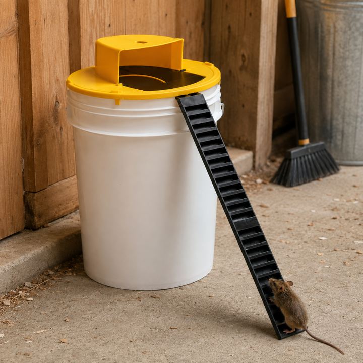 Bucket Mouse Trap Lid 4-Pack | Auto-Reset Bait-and-Ladder System | Fits Standard 5-Gallon Bucket, Indoor Outdoor Use 1