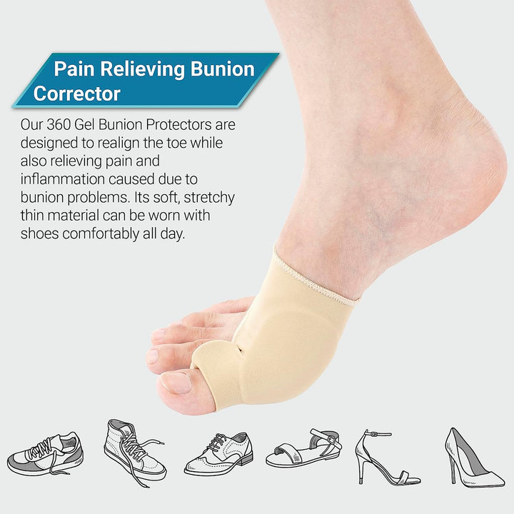 Bunion Corrector Sleeve | Silicone Gel Toe Spacer &amp; Cushioned Pad | Pair for All-Day Bunion and Hallux Valgus Relief