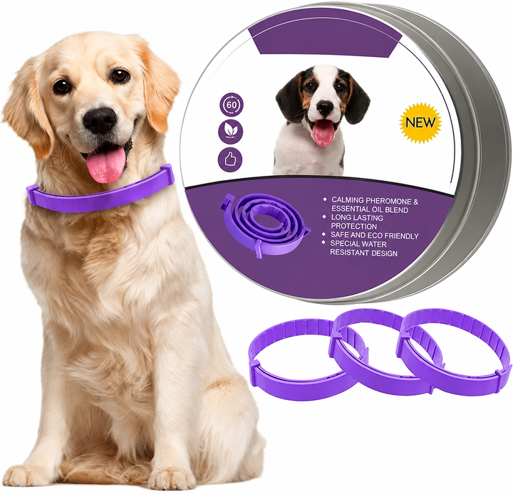 Calming Collar for Dogs &amp; Cats | 60-Day Pheromone &amp; Essential Oil Release | Adjustable, Water-Resistant, Purple or Grey
