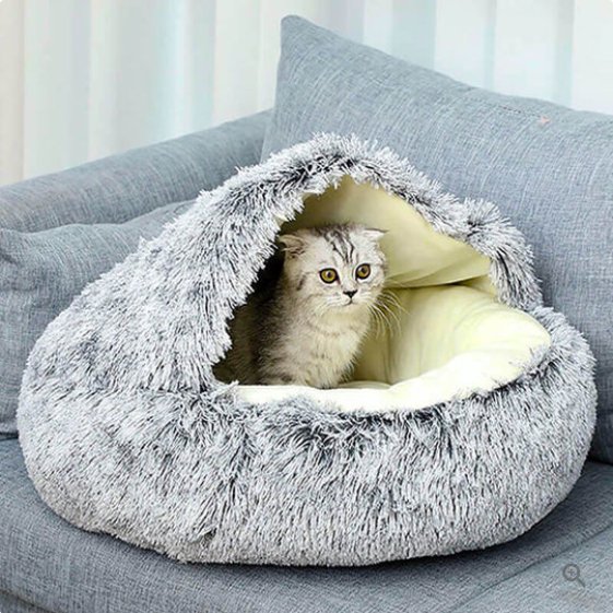 Calming Nest Pet Bed | Hooded Cave for Cats and Small Dogs 3