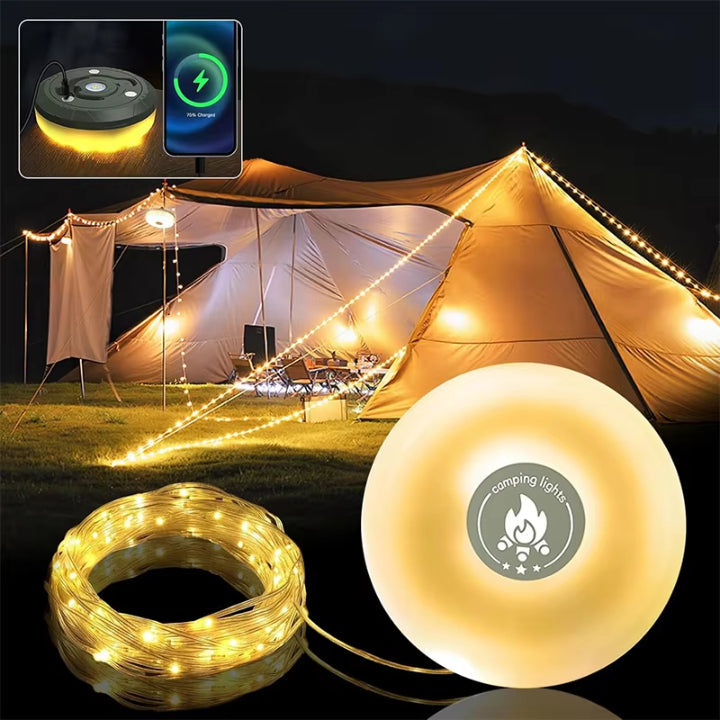 Camping Lamp | 4-in-1 LED Light with Retractable String &amp; Power Bank