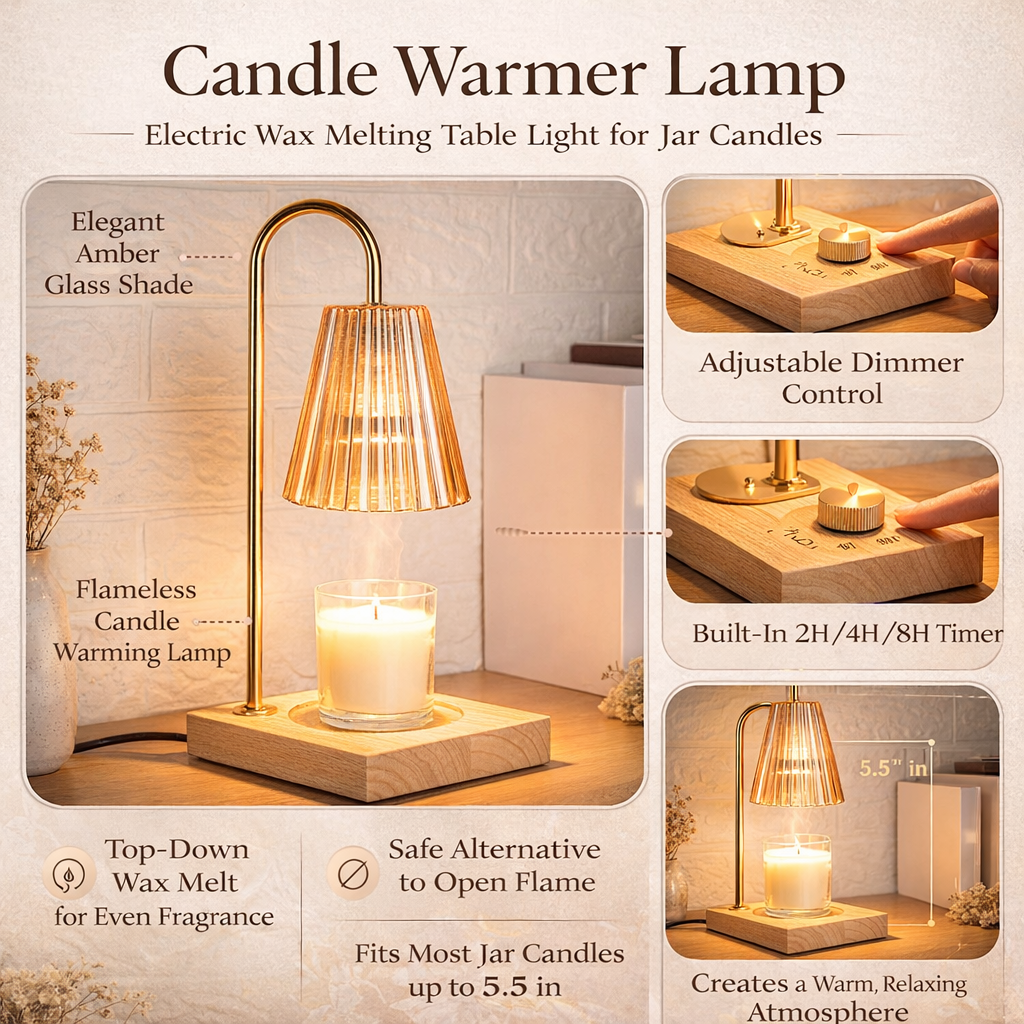 Electric Candle Warmer Lamp | Top-Down Wax Melting, Dimmer &amp; 2/4/8 Hour Timer | Flameless Fragrance Table Light 2