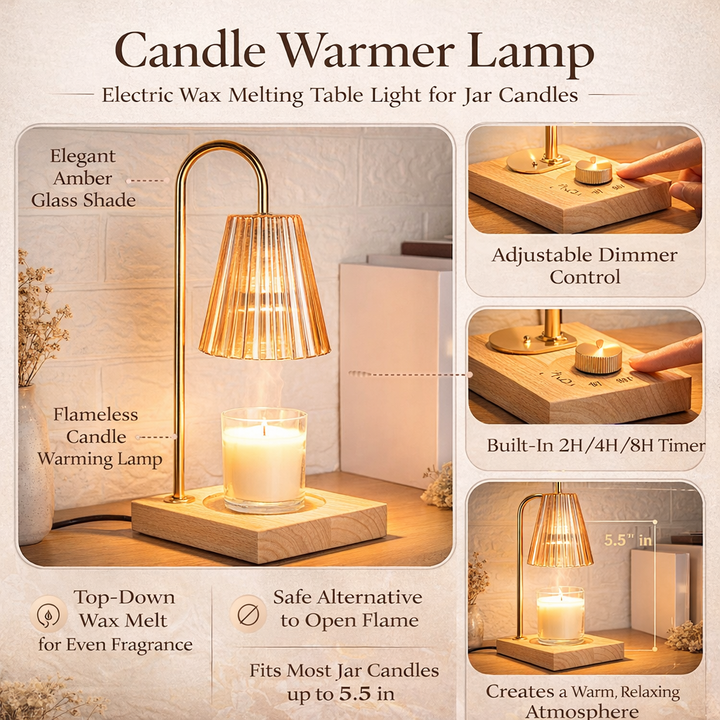 Electric Candle Warmer Lamp | Top-Down Wax Melting, Dimmer &amp; 2/4/8 Hour Timer | Flameless Fragrance Table Light 2