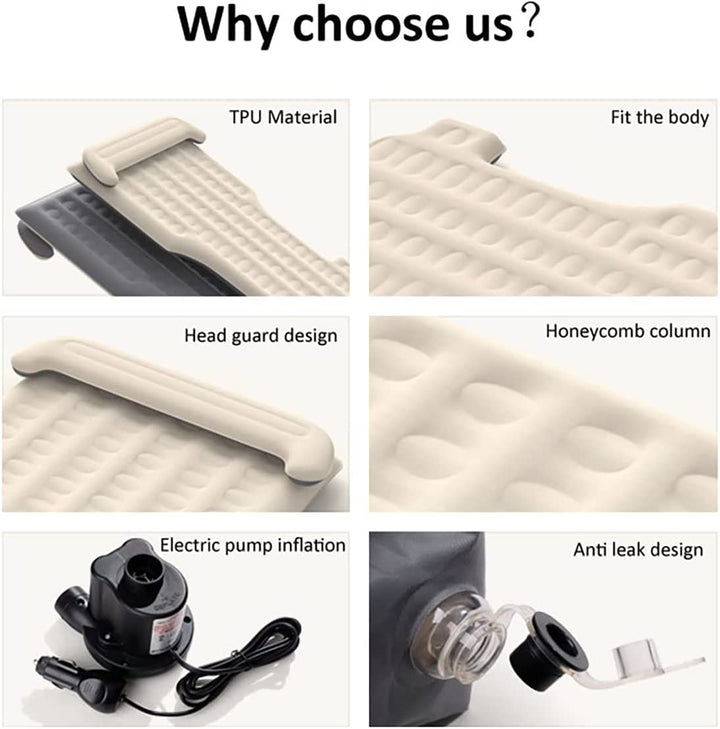 Car Air Mattress for Tesla Model Y With Headrest | Electric Pump | 12V Cigarette Lighter