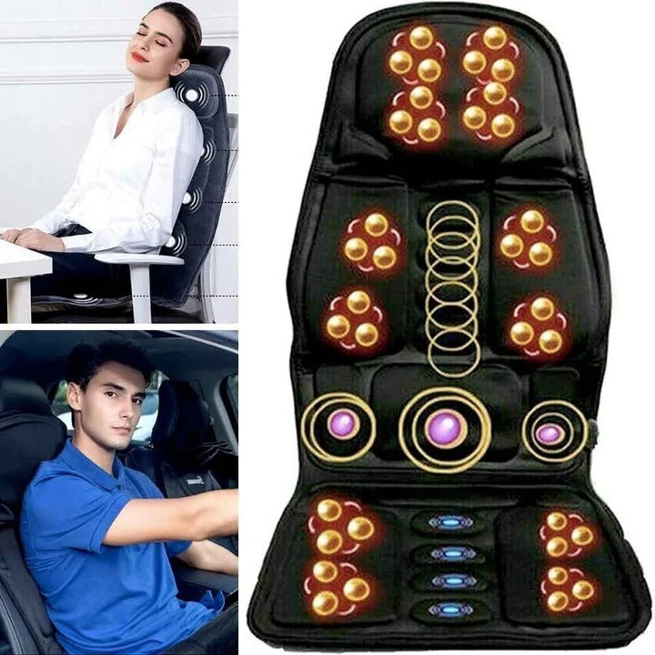 Car & Home Seat Massage Cushion | 8 Modes | Heat Function | 12V & 110–240V | Wired Remote | Black