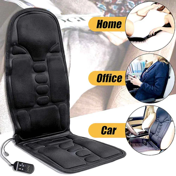 Car &amp; Home Seat Massage Cushion | 8 Modes | Heat Function | 12V &amp; 110–240V | Wired Remote | Black