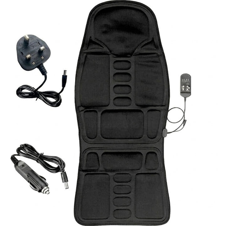 Car &amp; Home Seat Massage Cushion | 8 Modes | Heat Function | 12V &amp; 110–240V | Wired Remote | Black