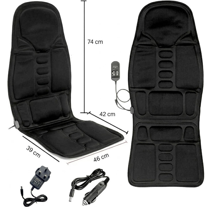 Car &amp; Home Seat Massage Cushion | 8 Modes | Heat Function | 12V &amp; 110–240V | Wired Remote | Black