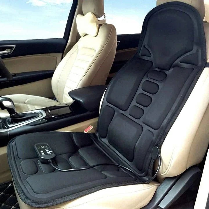 Car & Home Seat Massage Cushion | 8 Modes | Heat Function | 12V & 110–240V | Wired Remote | Black