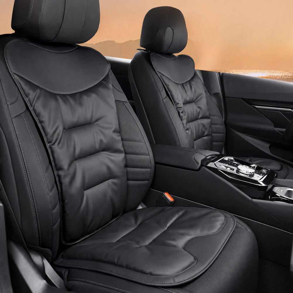 Car Seat Cushion with Lumbar Support | Padded Faux Leather, Adjustable Fit | Eases Back Strain on Long Car Journeys