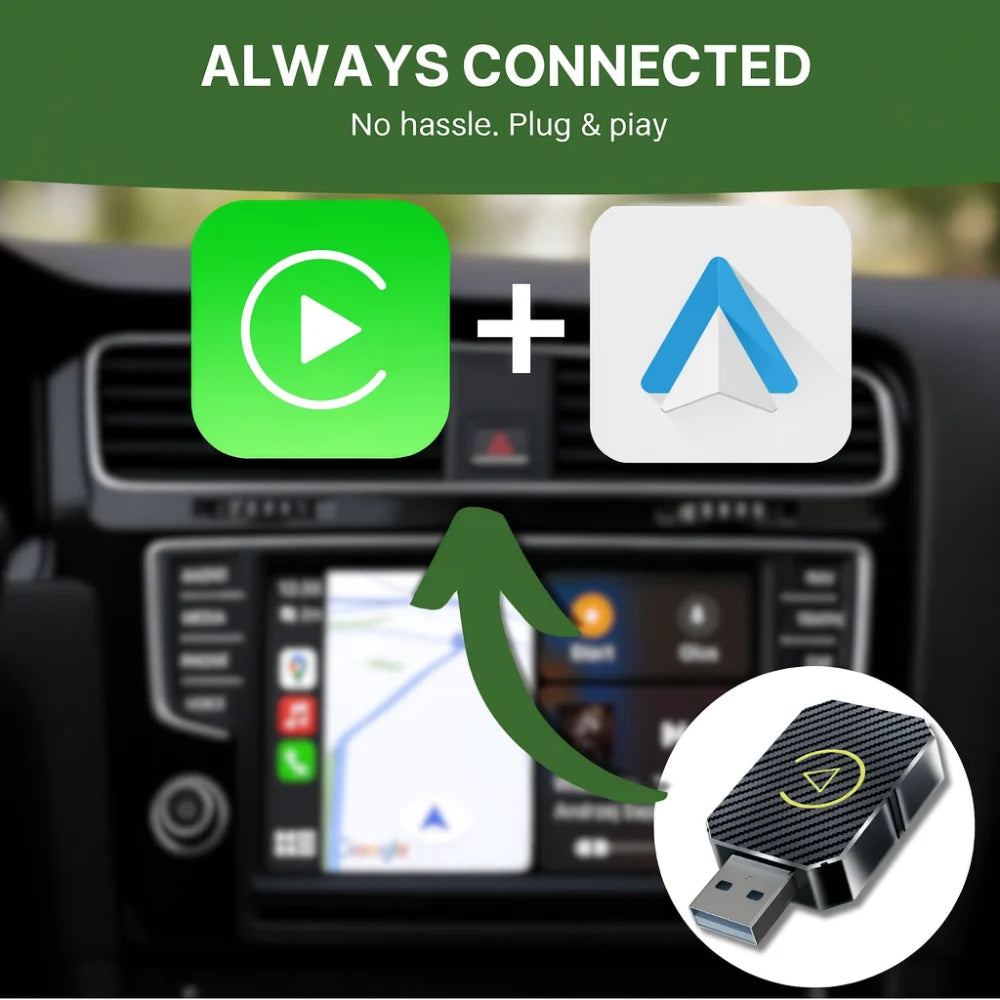 Wireless CarPlay Android Auto USB Adapter | Bluetooth 5.3, 5.8GHz WiFi | Plug-and-Play Vehicle Dashboard Module 4