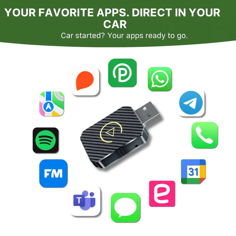 Wireless CarPlay Android Auto USB Adapter | Bluetooth 5.3, 5.8GHz WiFi | Plug-and-Play Vehicle Dashboard Module 5