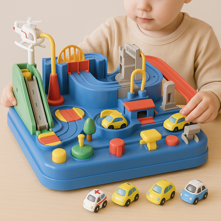 Car Track Toy ABS Plastic | City Puzzle with Crane and Helicopter Accessories | Screen-Free Brain Building Play 3