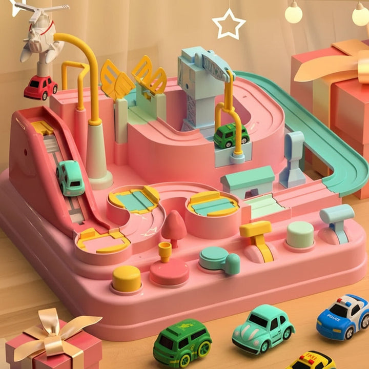 Car Track Toy ABS Plastic | City Puzzle with Crane and Helicopter Accessories | Screen-Free Brain Building Play 12