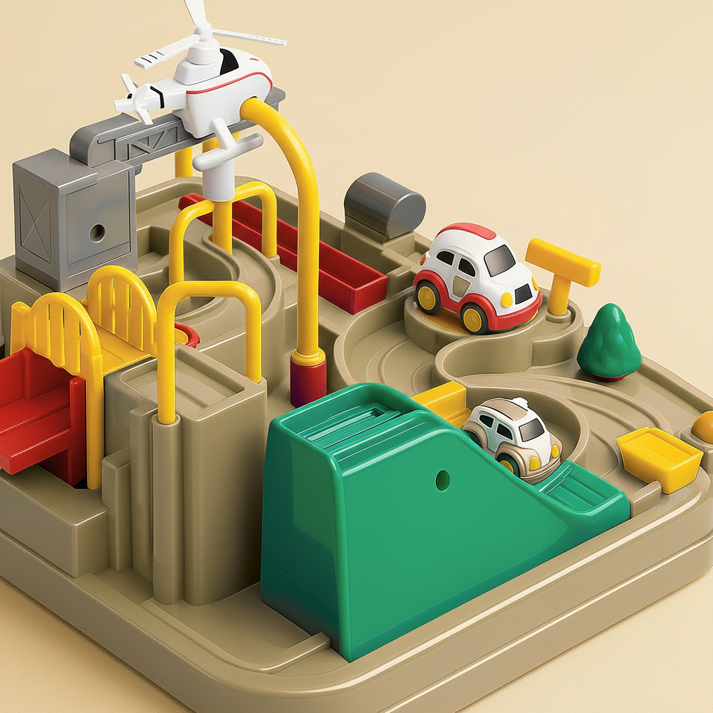 Car Track Toy ABS Plastic | City Puzzle with Crane and Helicopter Accessories | Screen-Free Brain Building Play 9