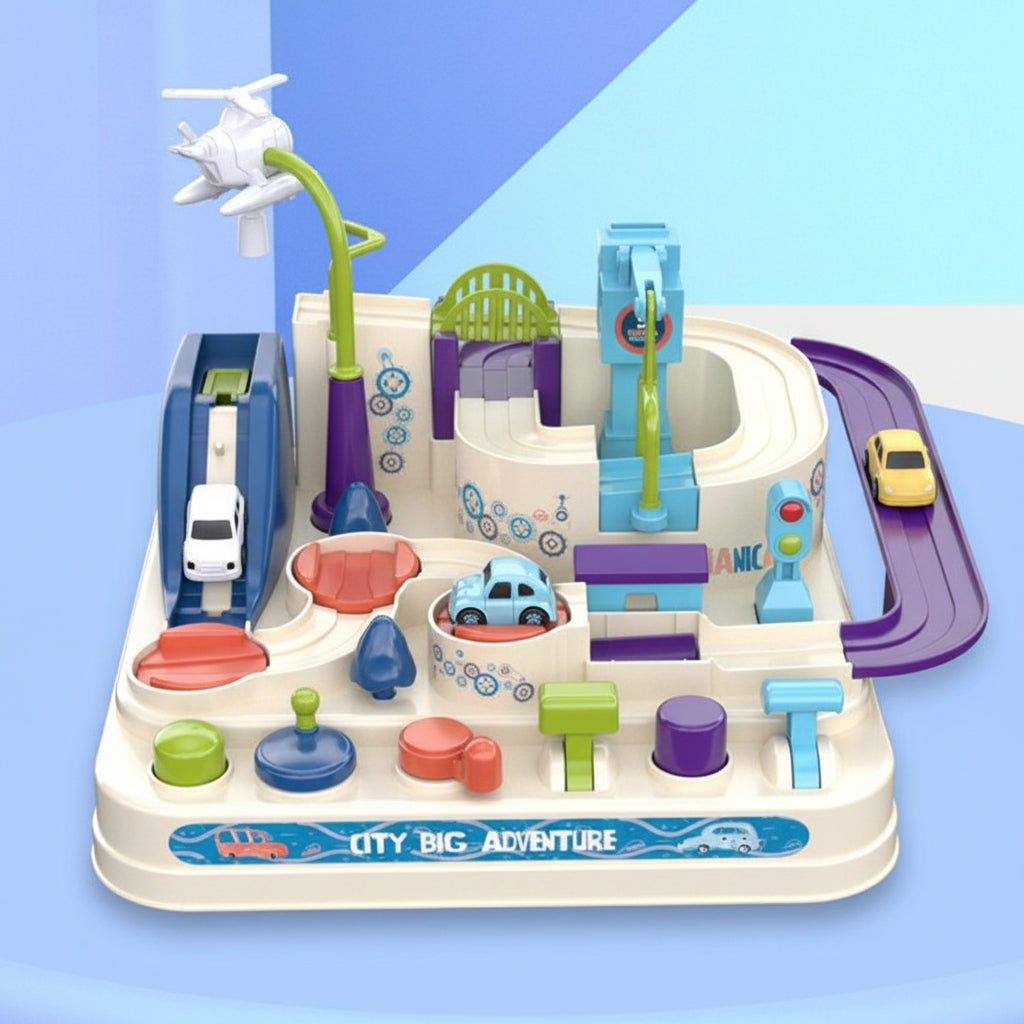 Car Track Toy ABS Plastic | City Puzzle with Crane and Helicopter Accessories | Screen-Free Brain Building Play 10