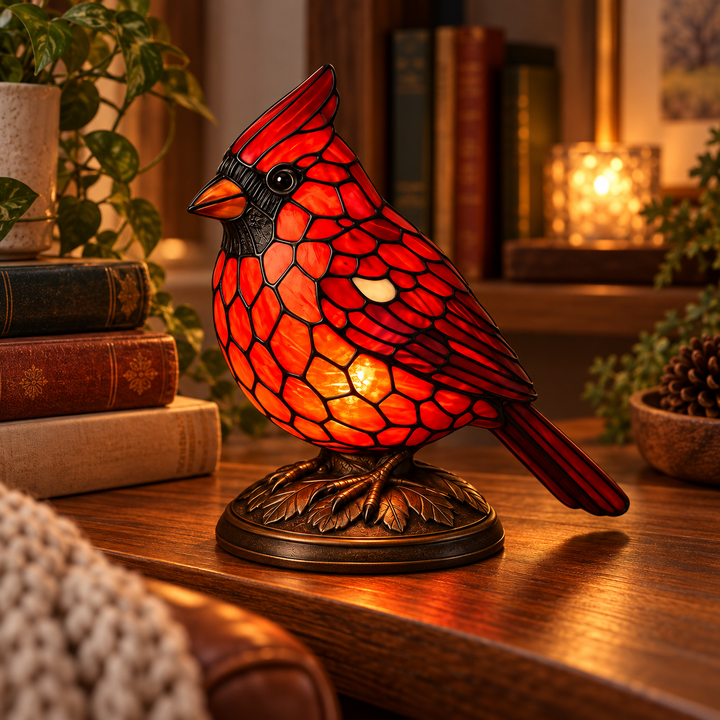 Stained Glass Cardinal Nightlight | Bird-Themed Accent Lamp | Warm Ambient Glow for Bedside, Shelf or Mantel Decor 1