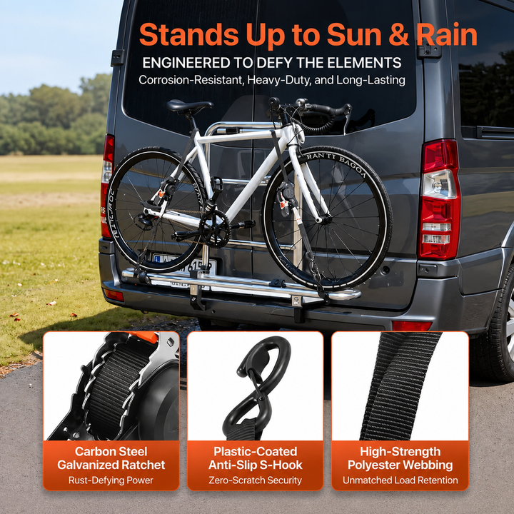 Cargo Straps | Retractable Ratchet Pair, Hooked Ends
