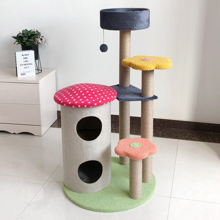 Cat Tree Condo Tower with Sisal Scratching Posts | Flower-Shaped Perches, Hanging Toy | Multi-Level Cat Furniture