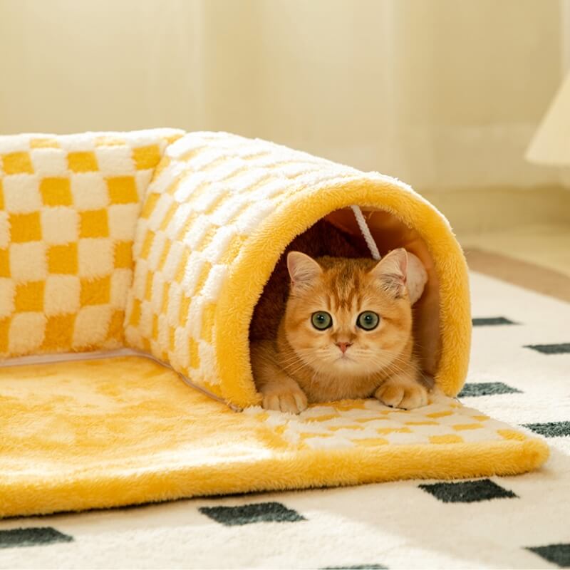 Cat Tunnel Bed Polyester-Cotton | 2-in-1 Tunnel and Sleeping Den | Machine-Washable Removable Cover for Easy Cleaning