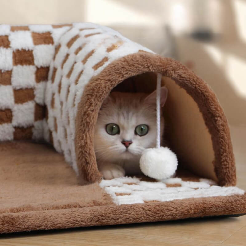 Cat Tunnel Bed Polyester-Cotton | 2-in-1 Tunnel and Sleeping Den | Machine-Washable Removable Cover for Easy Cleaning