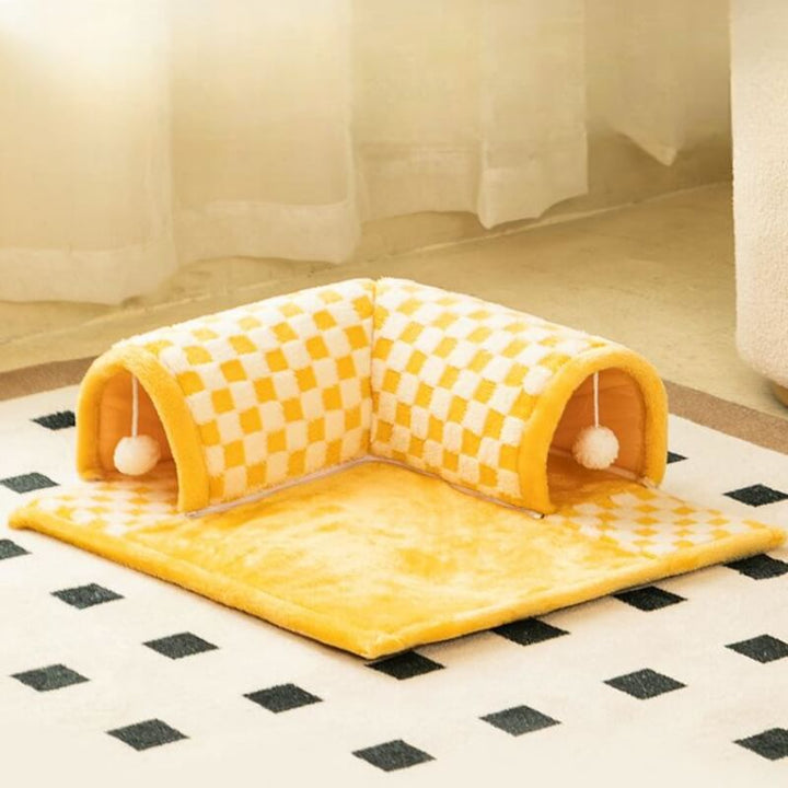 Cat Tunnel Bed Polyester-Cotton | 2-in-1 Tunnel and Sleeping Den | Machine-Washable Removable Cover for Easy Cleaning