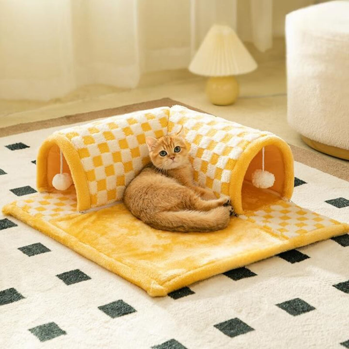 Cat Tunnel Bed Polyester-Cotton | 2-in-1 Tunnel and Sleeping Den | Machine-Washable Removable Cover for Easy Cleaning