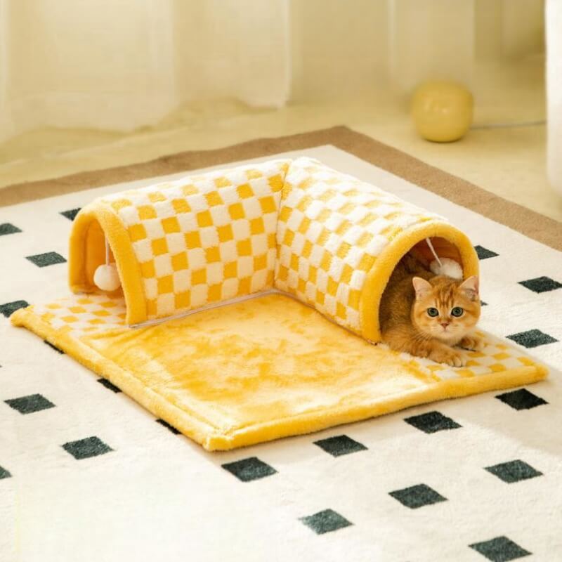 Cat Tunnel Bed Polyester-Cotton | 2-in-1 Tunnel and Sleeping Den | Machine-Washable Removable Cover for Easy Cleaning