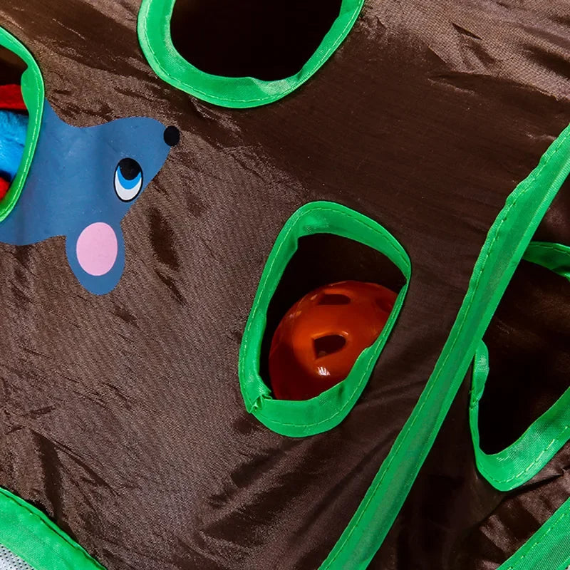 Cat Tunnel Toy Canvas | 9-Hole Interactive Design with Hidden Mouse &amp; Ball | Foldable Washable Design for Easy Storage