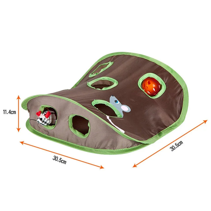 Cat Tunnel Toy Canvas | 9-Hole Interactive Design with Hidden Mouse &amp; Ball | Foldable Washable Design for Easy Storage