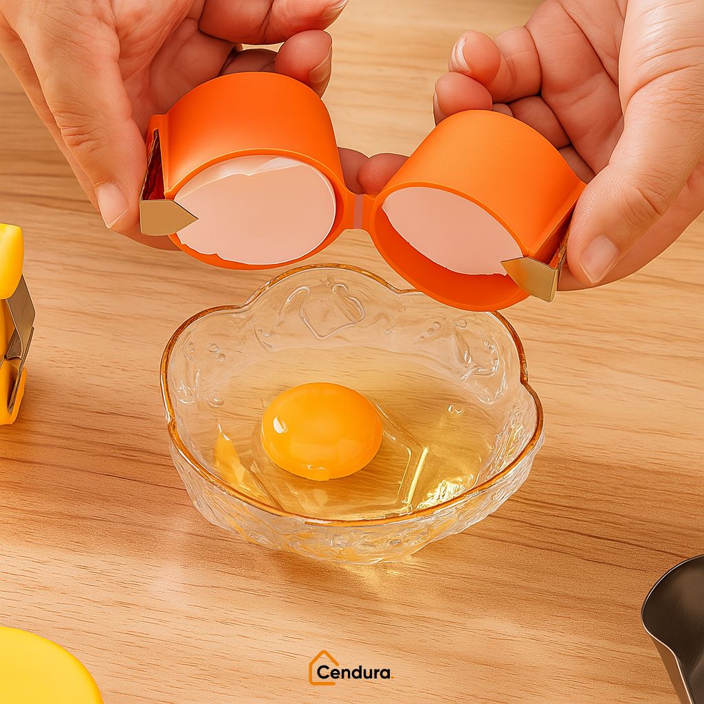 Egg Opener with Stainless Steel Press &amp; Yolk Separator | Orange, Yellow, Pink | 6.5 x 7 cm, Food-Safe, Dishwasher-Safe 4