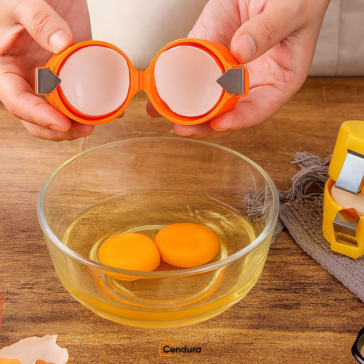 Egg Opener with Stainless Steel Press &amp; Yolk Separator | Orange, Yellow, Pink | 6.5 x 7 cm, Food-Safe, Dishwasher-Safe 6
