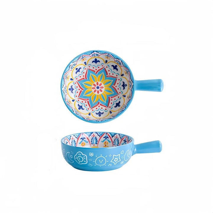Ceramic Bowl with Handle | Boho Floral Design