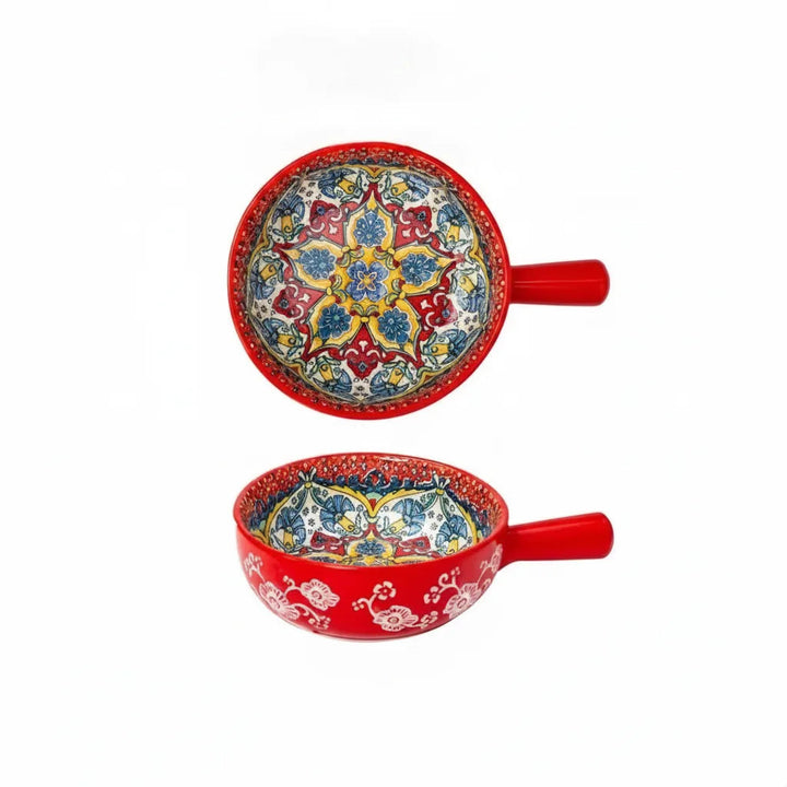 Ceramic Bowl with Handle | Boho Floral Design