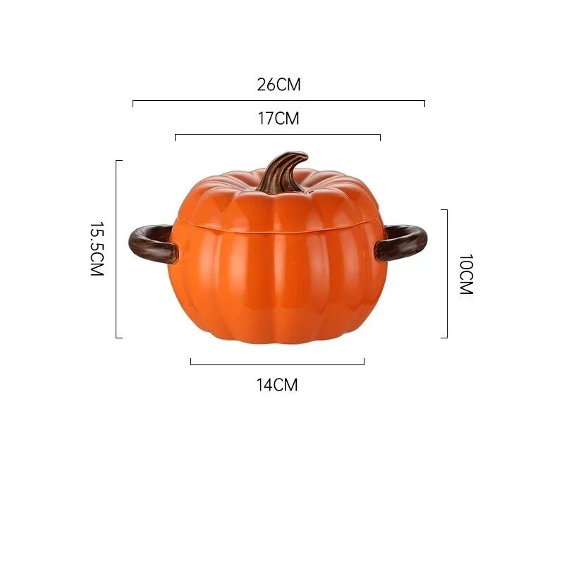 Ceramic Pumpkin Soup Bowl with Lid | Handled Tureen for Soup, Ramen &amp; Stew | Retains Heat for Cosy Autumn &amp; Halloween Meals