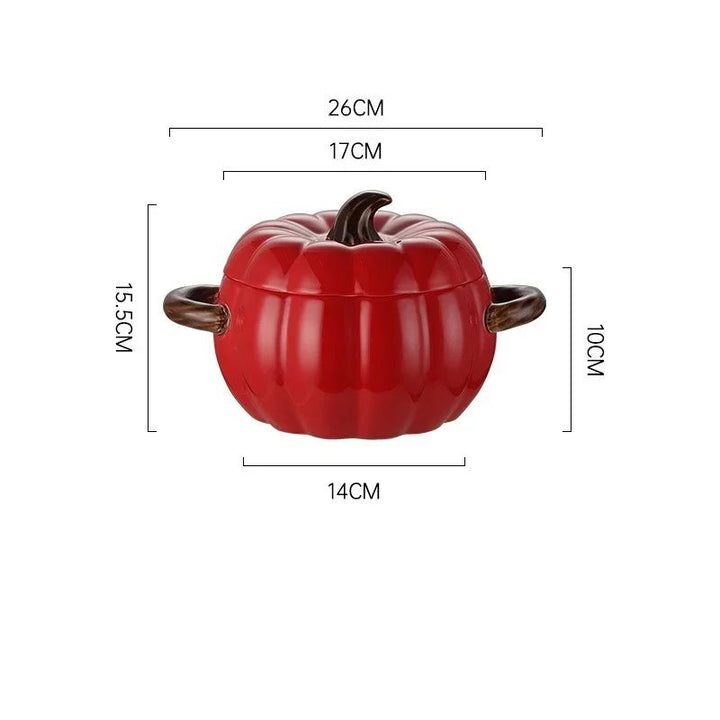 Ceramic Pumpkin Soup Bowl with Lid | Handled Tureen for Soup, Ramen &amp; Stew | Retains Heat for Cosy Autumn &amp; Halloween Meals