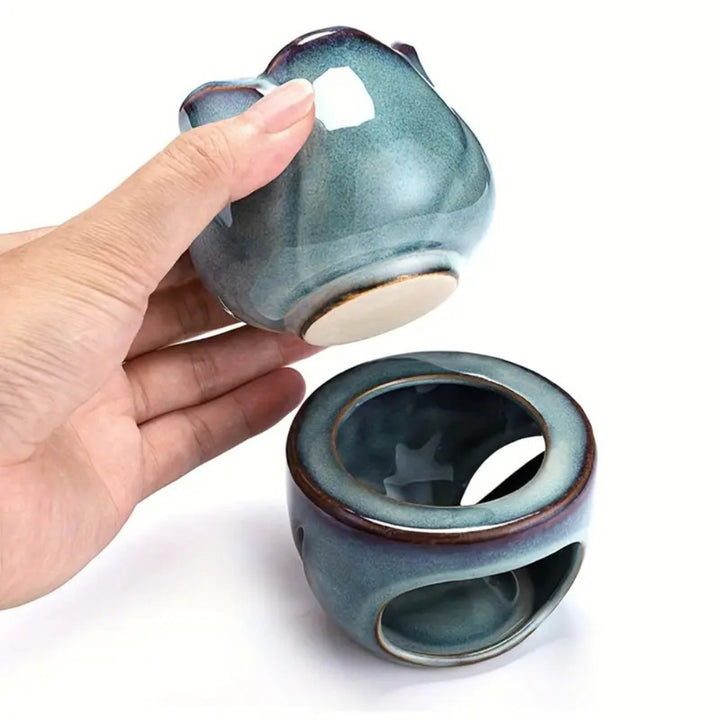 Ceramic Wax Warmer Tulip Design | Dual-Function Oil Burner &amp; Candle Holder | Aromatherapy Diffuser Set for Home