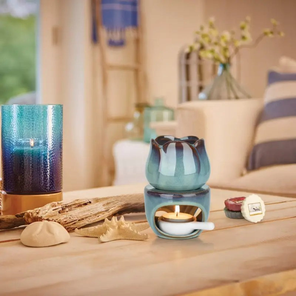 Ceramic Wax Warmer Tulip Design | Dual-Function Oil Burner &amp; Candle Holder | Aromatherapy Diffuser Set for Home