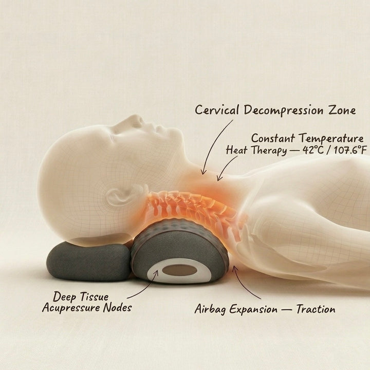 Cervical Massage Pillow | Heat Therapy 42°C | Deep Tissue Vibration | Airbag Decompression | Electric