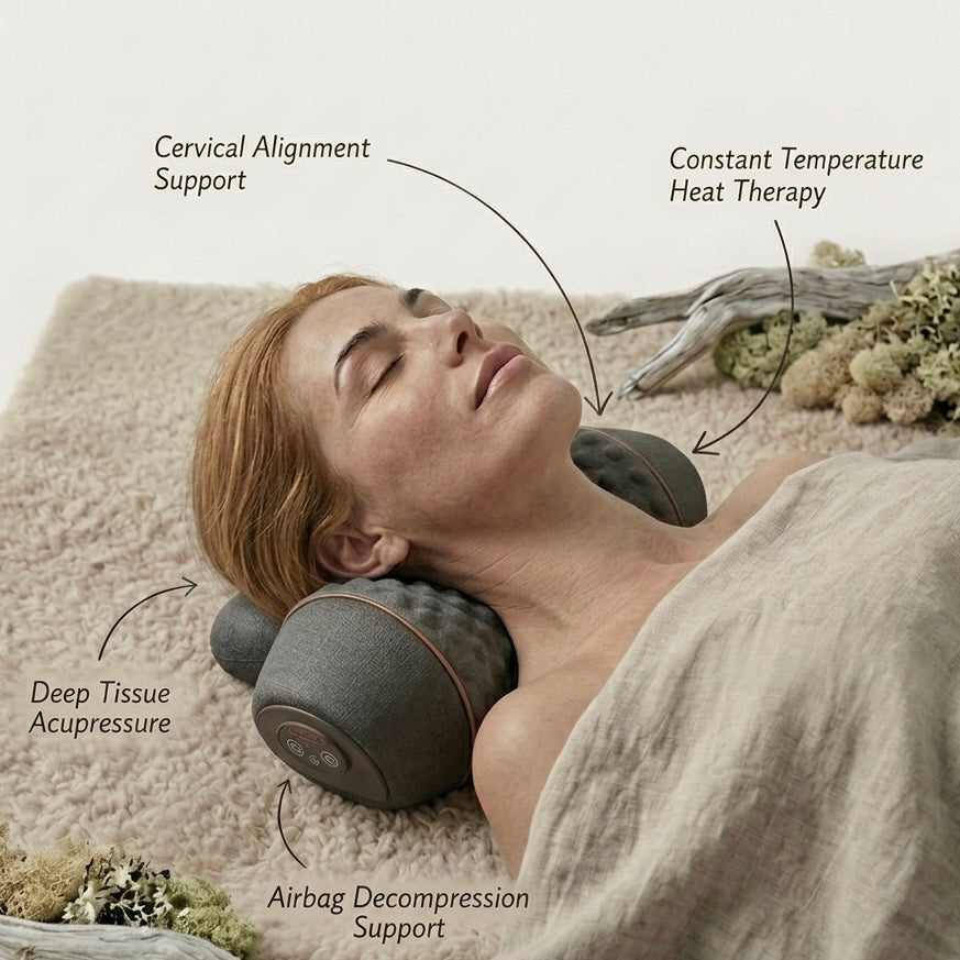 Cervical Massage Pillow | Heat Therapy 42°C | Deep Tissue Vibration | Airbag Decompression | Electric