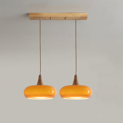 Charlotte | Glass Pendant Light with Amber Shade & Wood Top | Cozy Kitchen Pendant Lighting for Warm Ambiance 10