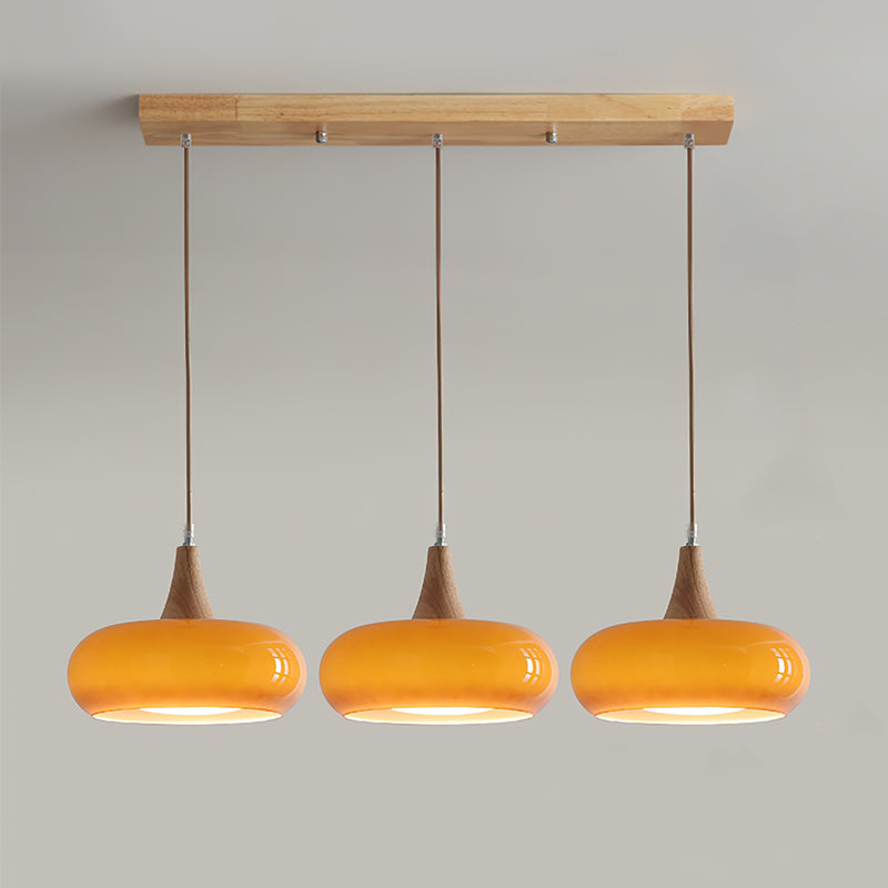 Charlotte | Glass Pendant Light with Amber Shade & Wood Top | Cozy Kitchen Pendant Lighting for Warm Ambiance 11