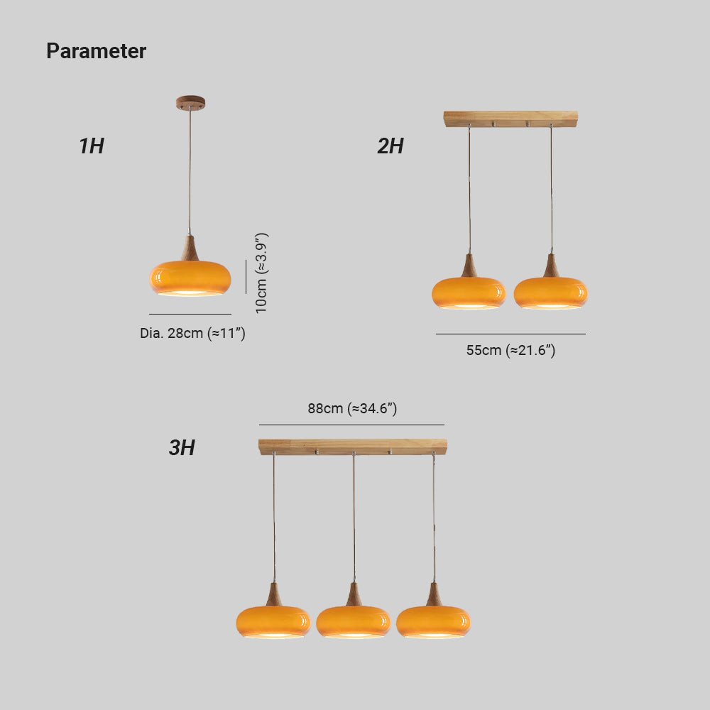 Charlotte | Glass Pendant Light with Amber Shade & Wood Top | Cozy Kitchen Pendant Lighting for Warm Ambiance 3